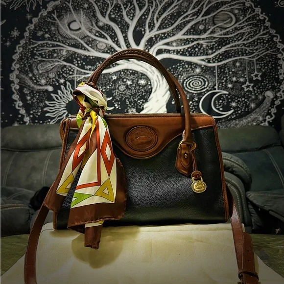 VintageY2K Dooney & Bourke tote handbag Crossbody bag Brown and Black Leather - Picture 6 of 17